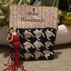 India Boutique Black and White Beaded Pouch